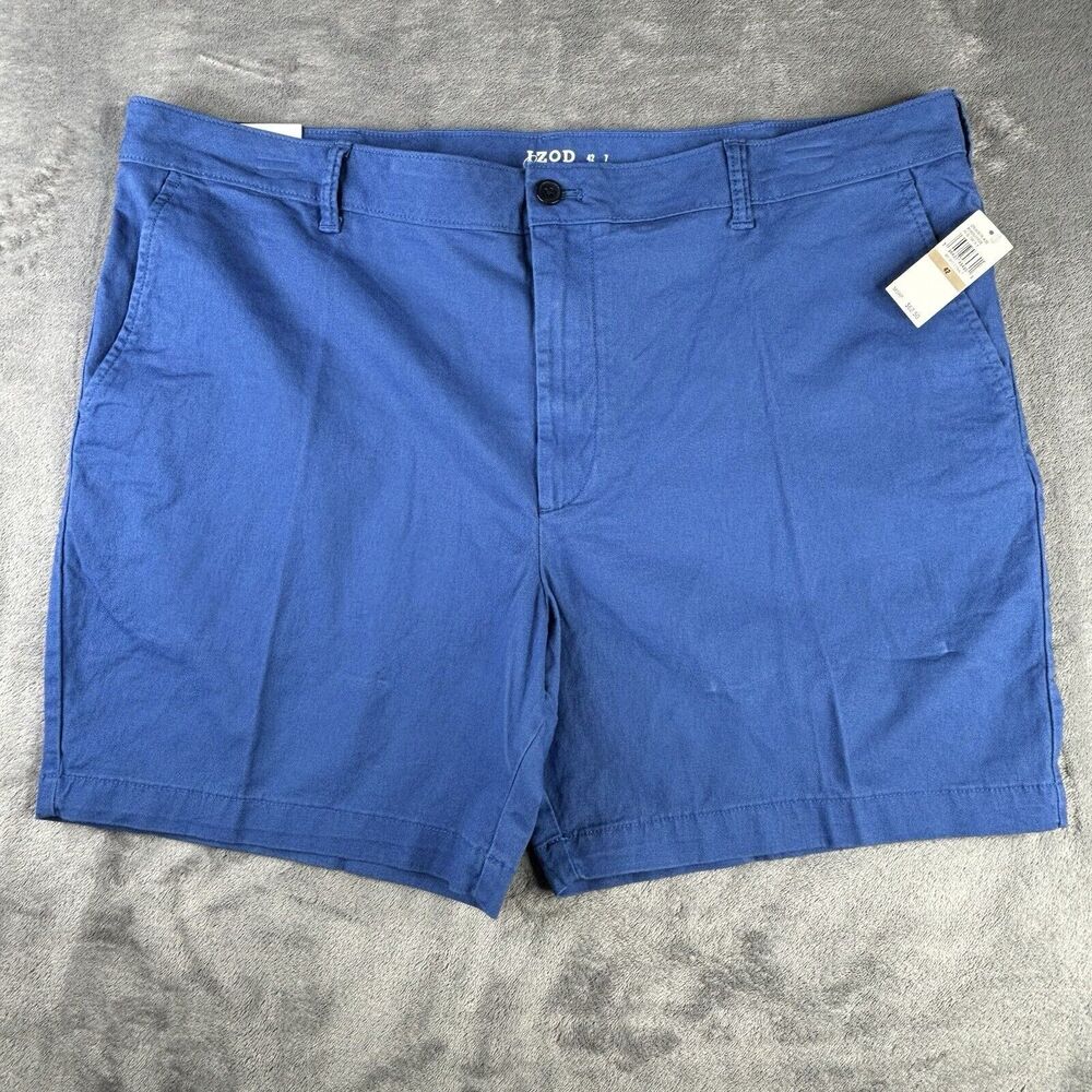 IZOD Chino Shorts Men's 42 Blue Saltwater Wash Classic Fit 7" Flat Front New $62